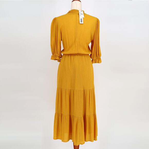BB Dakota x Steve Madden Women Yellow Hidalgo Tie Front Ruffle Midi Dress Size S - Picture 6 of 7